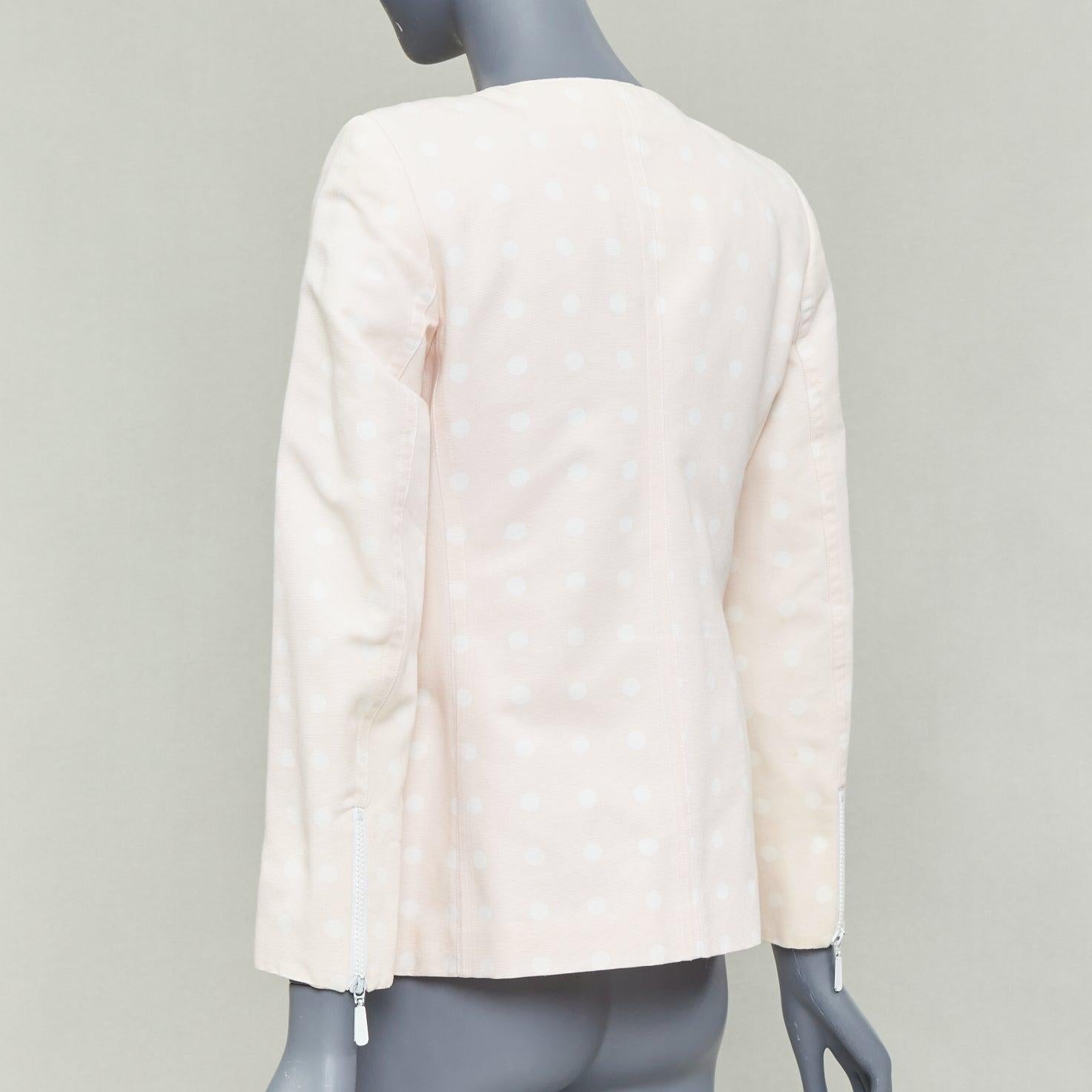 ESCADA Vintage rosa crema lunares algodón power shoulder blazer chaqueta IT36 XXS en venta 2