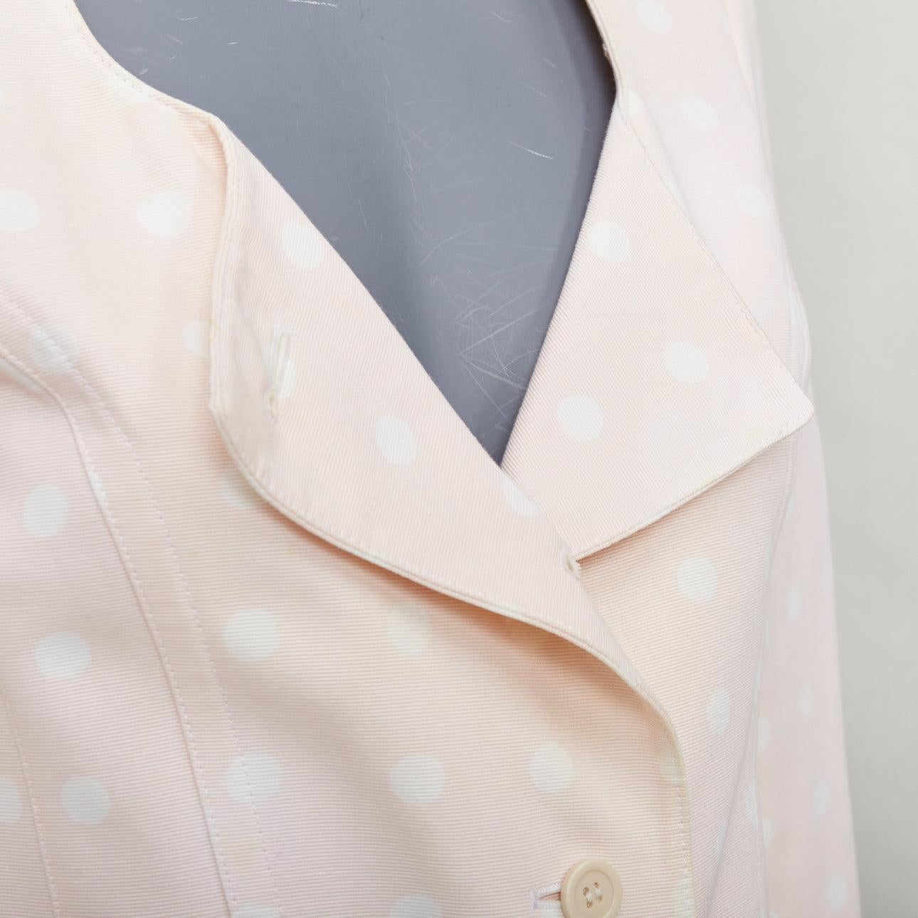 ESCADA Vintage rosa crema lunares algodón power shoulder blazer chaqueta IT36 XXS en venta 3