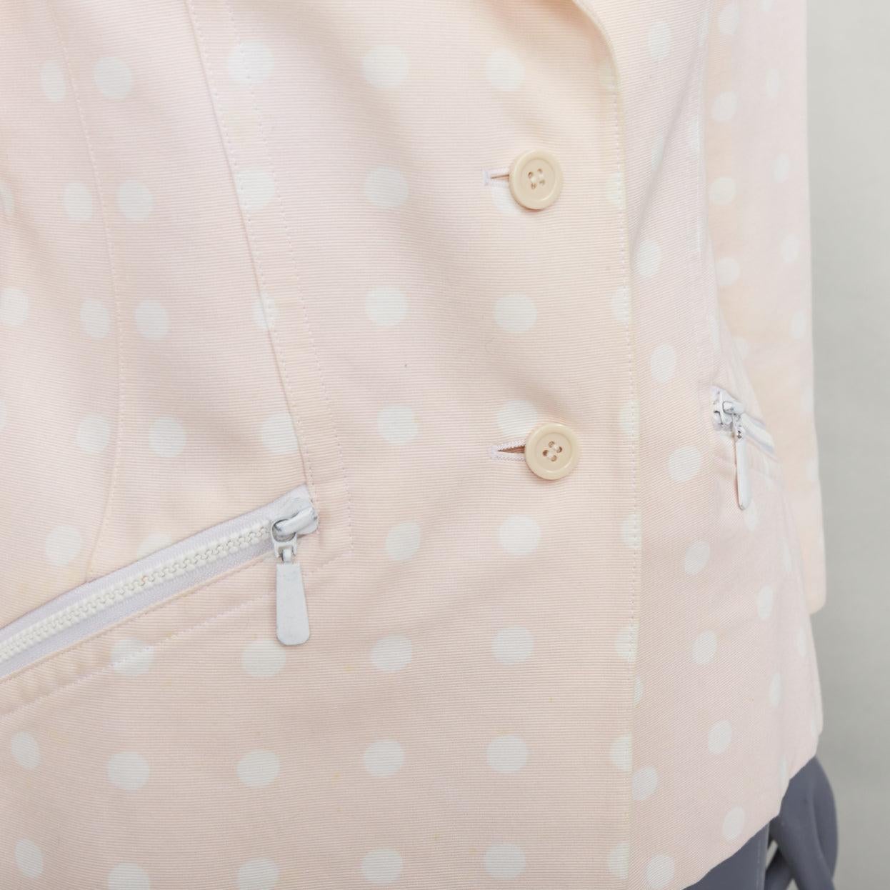 ESCADA Vintage rosa crema lunares algodón power shoulder blazer chaqueta IT36 XXS en venta 4