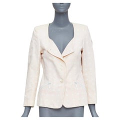 ESCADA Vintage pink cream polka dot cotton power shoulder blazer jacket IT36 XXS ESCADA Vintage pink cream polka dot cotton power shoulder blazer jacket IT36 XXS