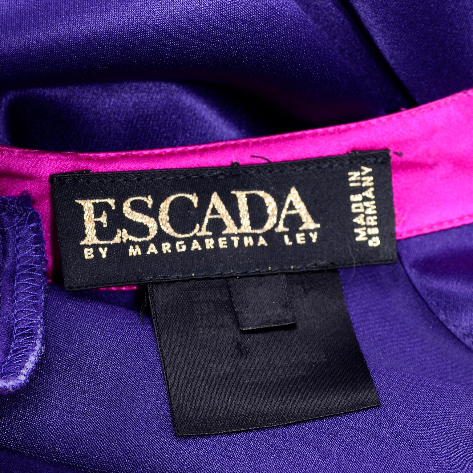 Escada Vintage Purple Blue and Pink Silk Abstract Face Profile Blouse For Sale 1