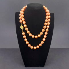 Escada Vintage Salmon Pink Pearl Necklace with Gold Toned Rhinestone Closure