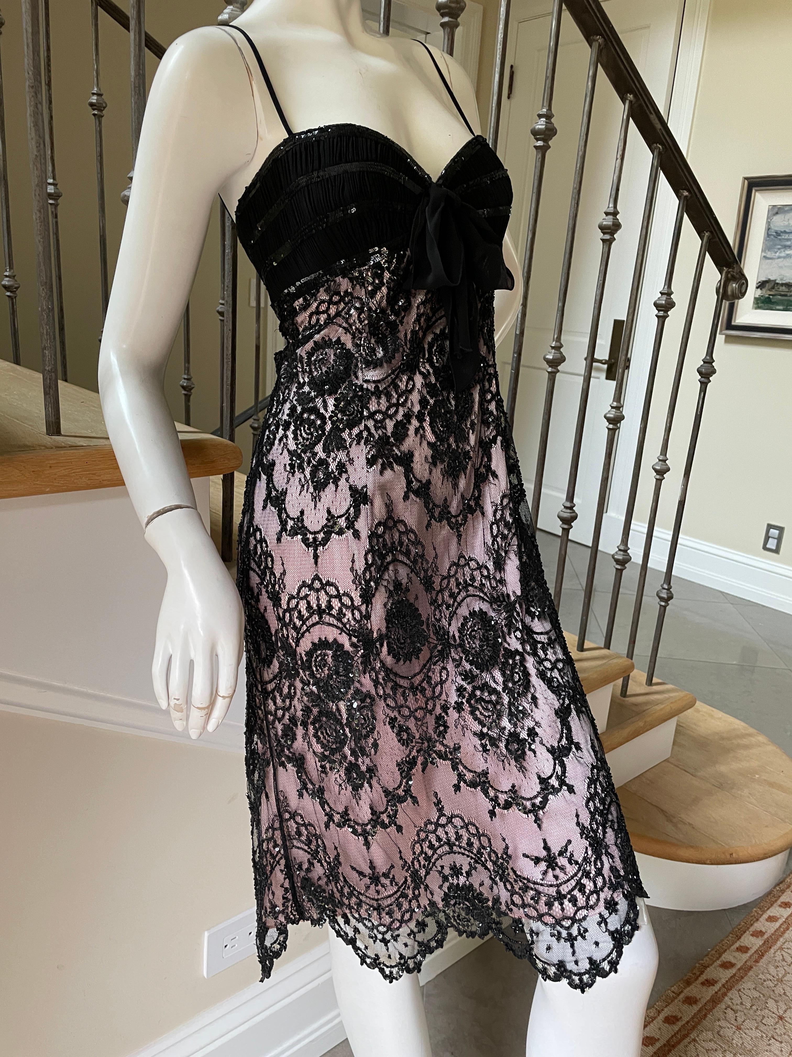 Black Escada Vintage Sheer Embellished Lace Cocktail Dress For Sale