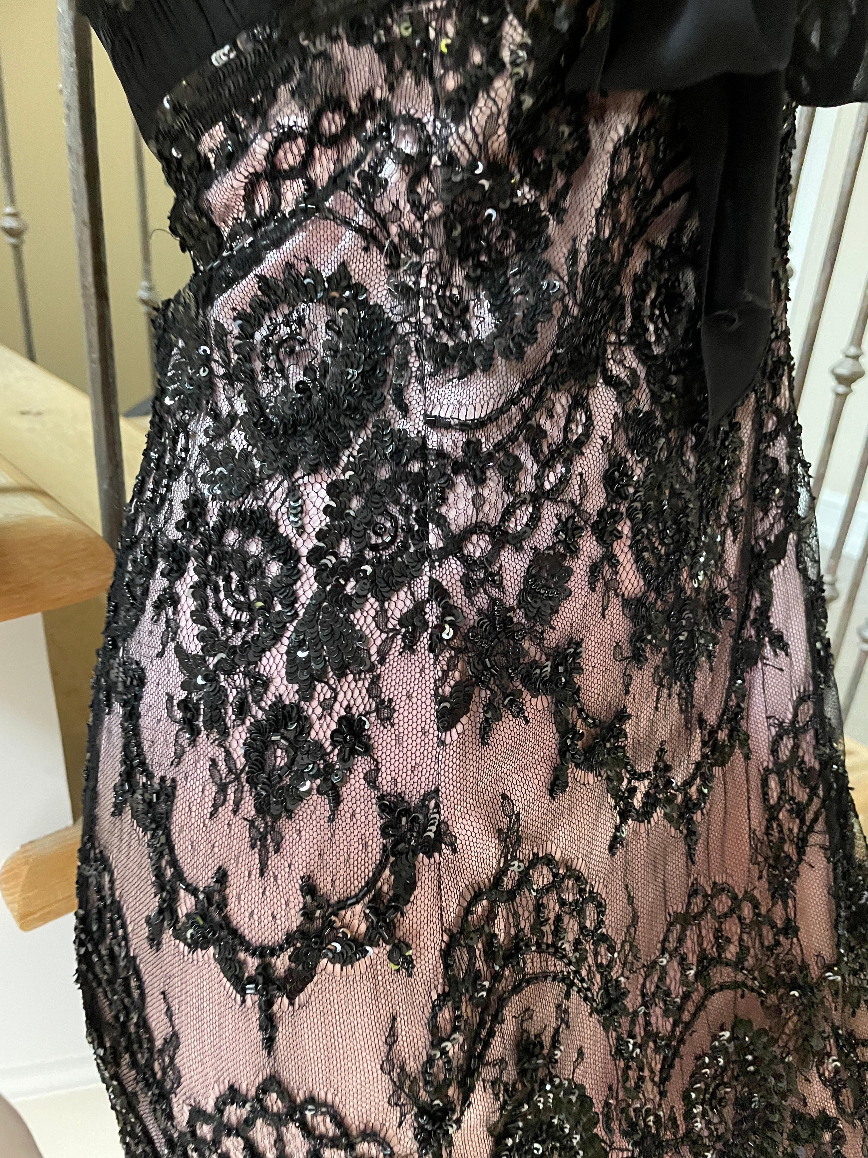 Escada Vintage Sheer Embellished Lace Cocktail Dress In Excellent Condition For Sale In Cloverdale, CA