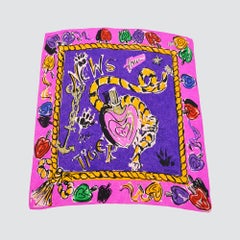 Escada Vintage Shocking Pink & Purple Tiger Perfume Print Foulard Scarf, 1980s