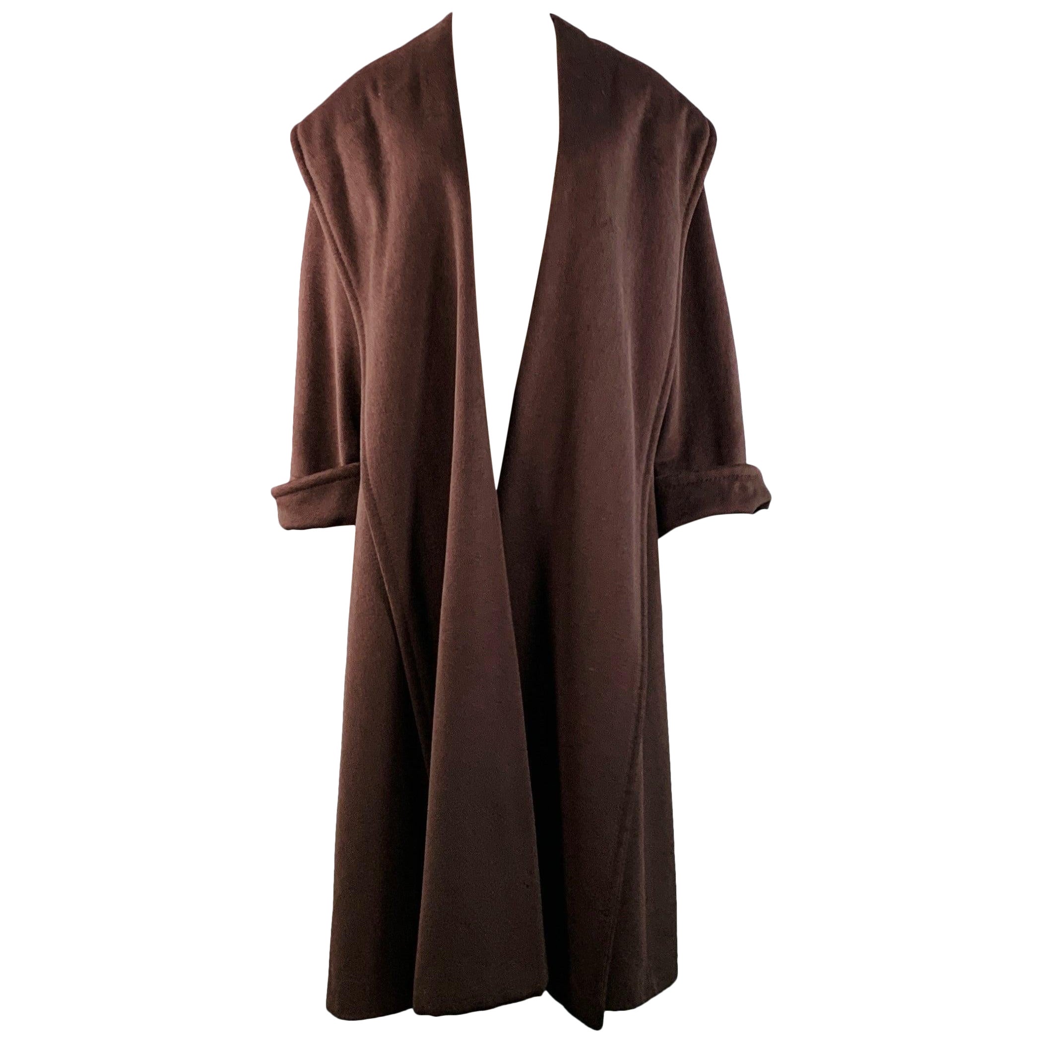 ESCADA Vintage Size L Brown Cashmere Open Front Coat For Sale