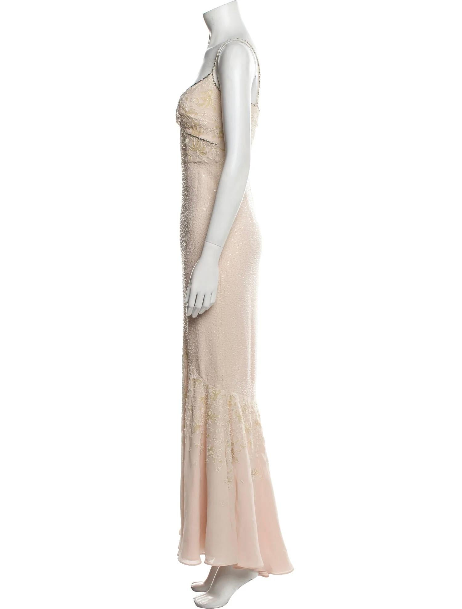 Vestido de noche ESCADA Vintage Rosa Suave Adornado Beige