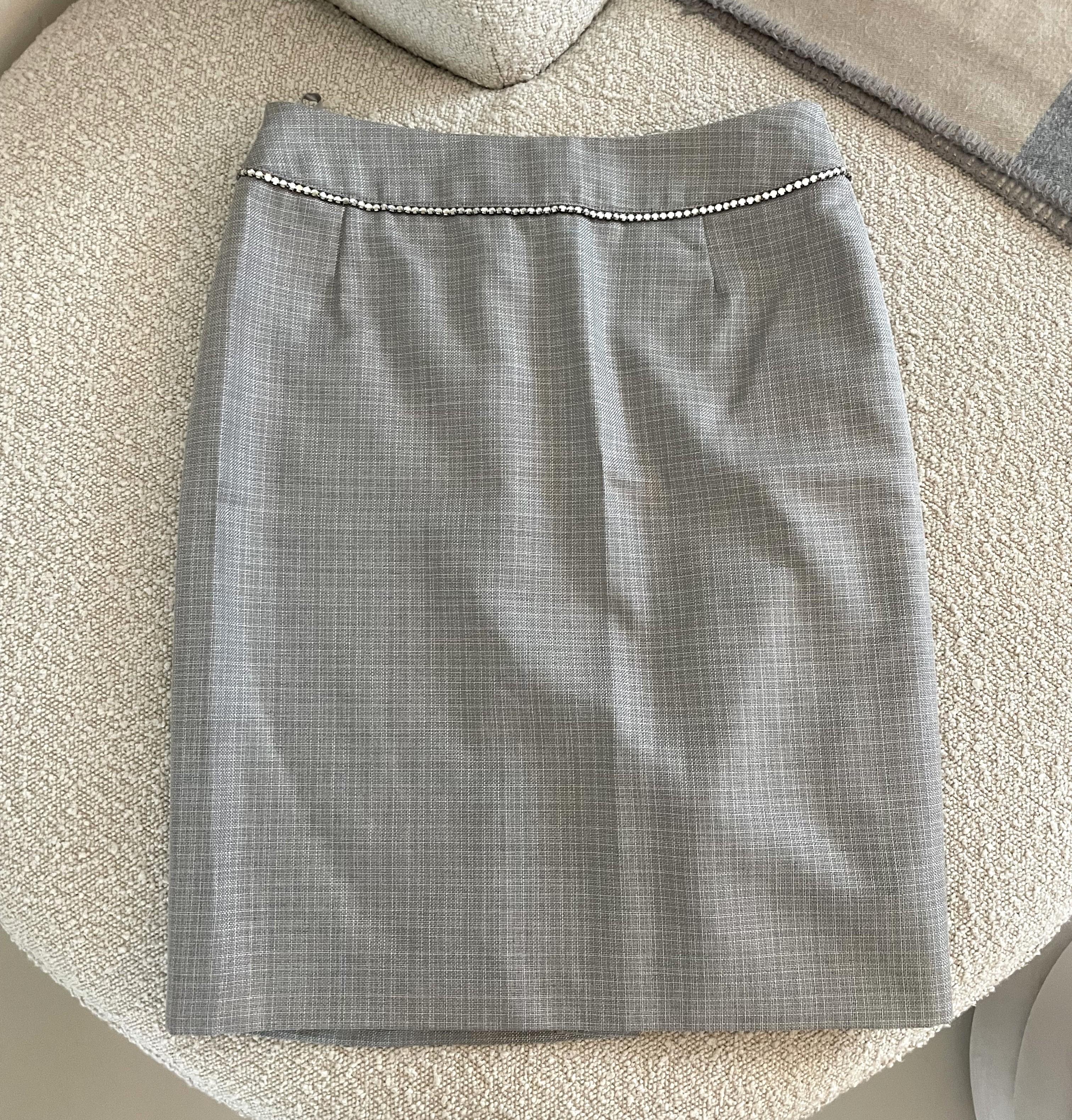 Escada Vintage Suit Rhinestones Blazer Trousers Skirt Wool Silk For Sale 8