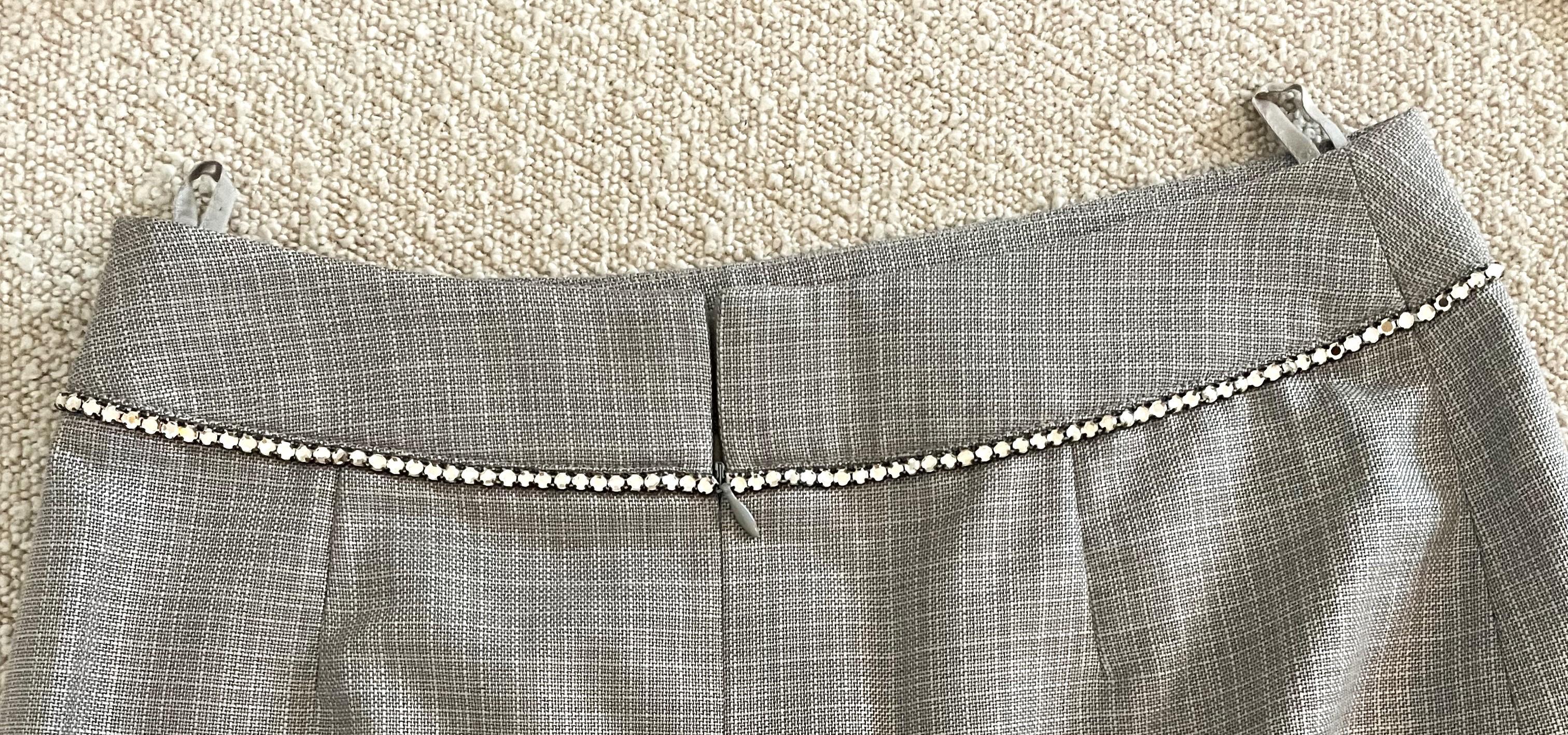 Escada Vintage Suit Rhinestones Blazer Trousers Skirt Wool Silk For Sale 9