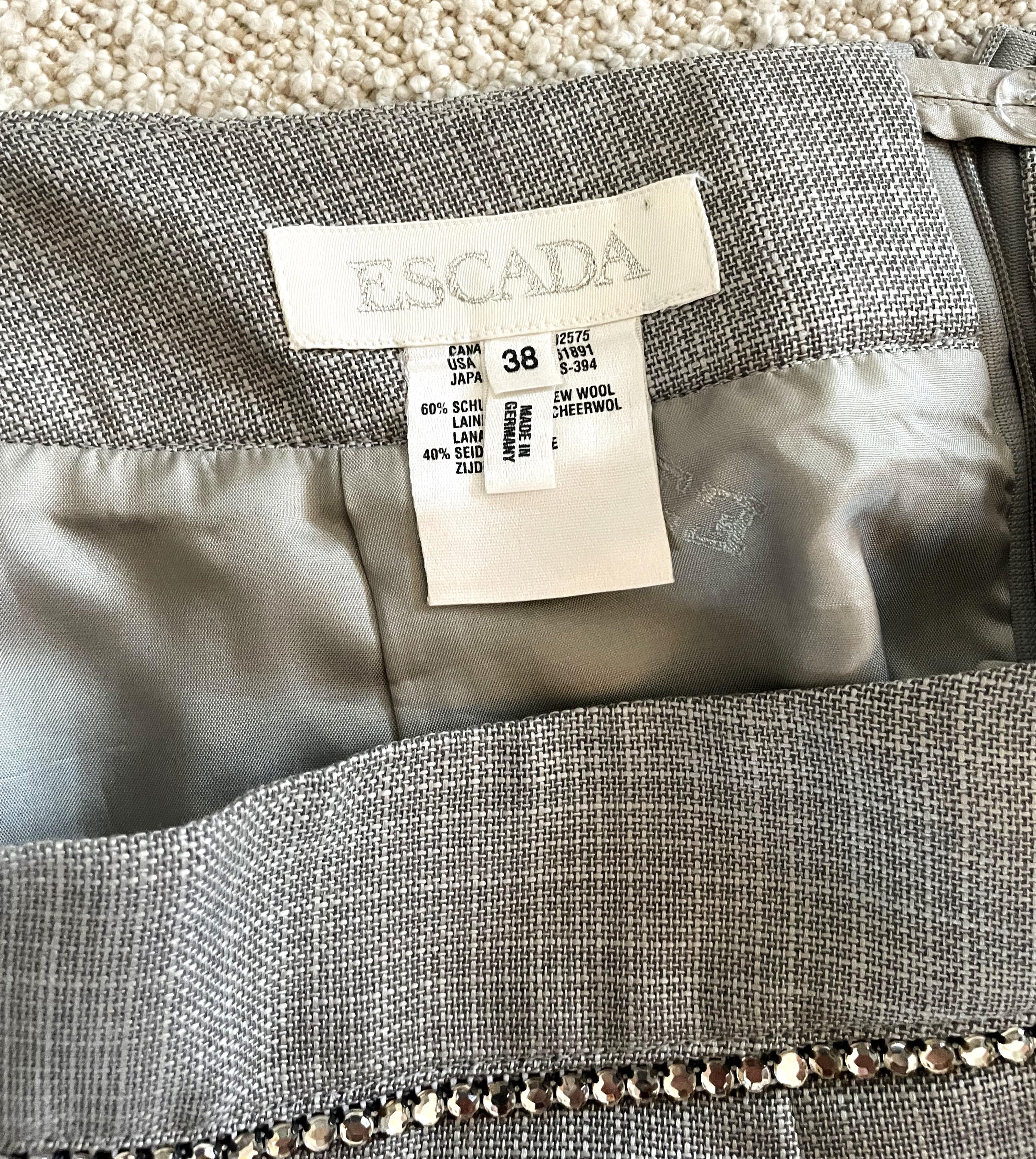 Escada Vintage Suit Rhinestones Blazer Trousers Skirt Wool Silk For Sale 10