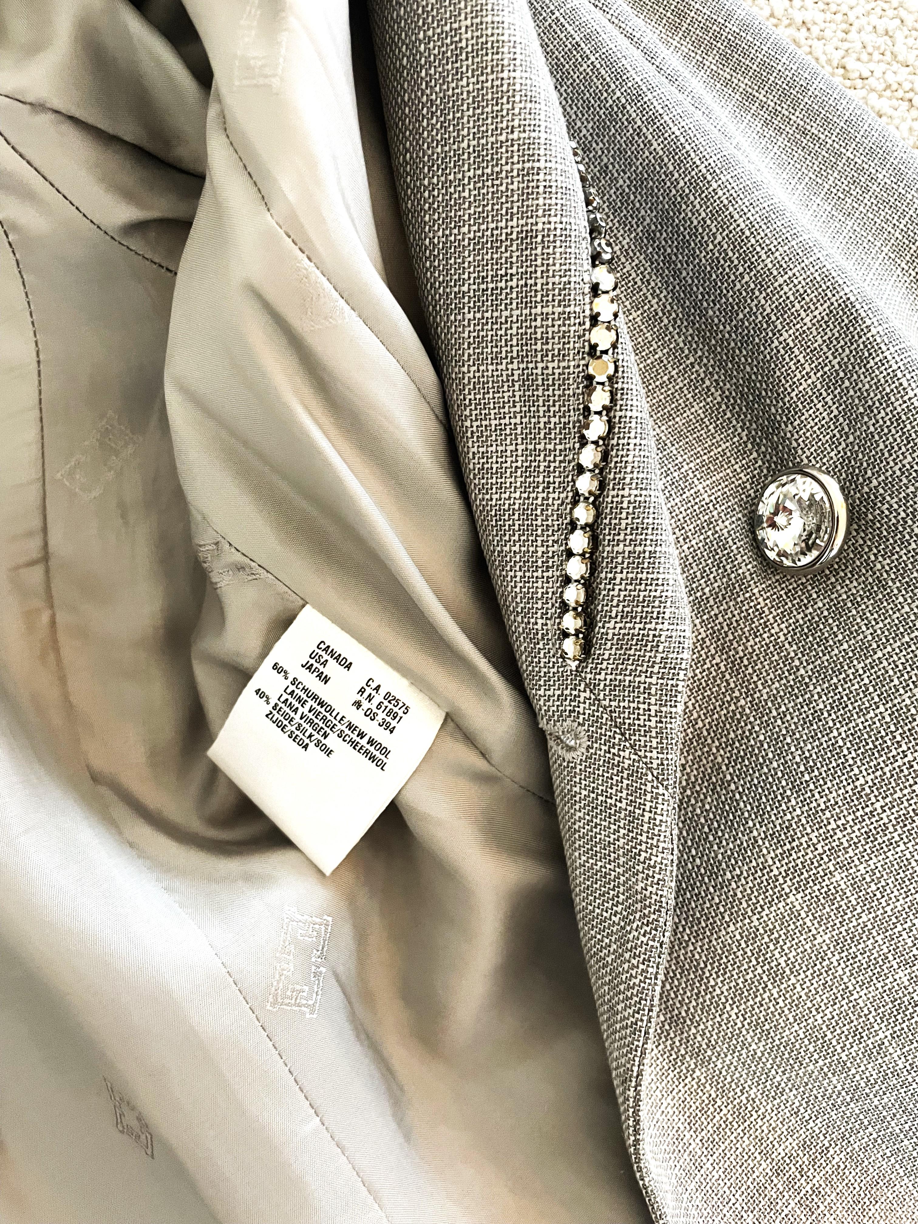 Escada Vintage Suit Rhinestones Blazer Trousers Skirt Wool Silk For Sale 11