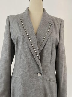 Escada Vintage Suit Rhinestones Blazer Trousers Skirt Wool Silk