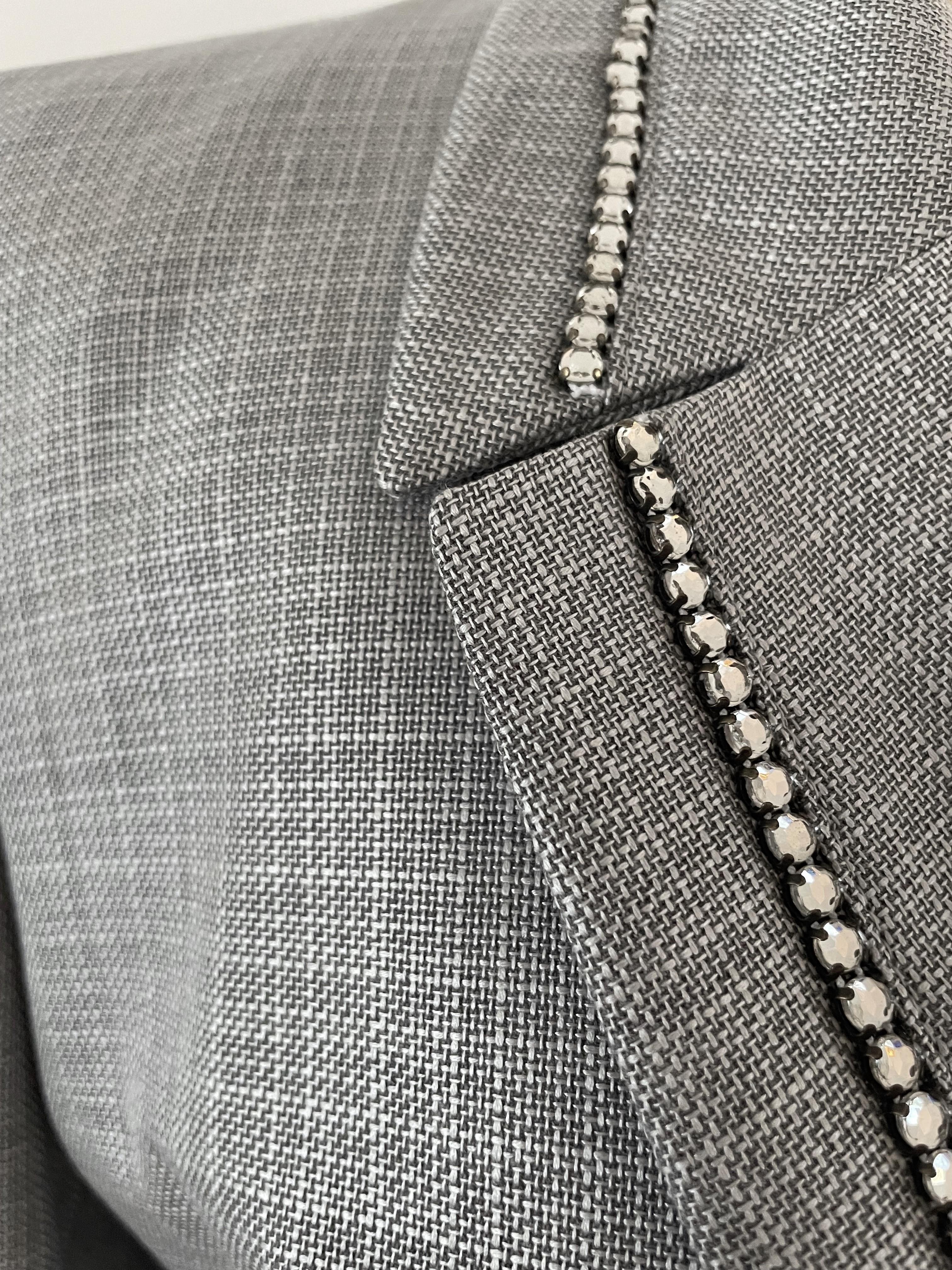 Women's Escada Vintage Suit Rhinestones Blazer Trousers Skirt Wool Silk For Sale