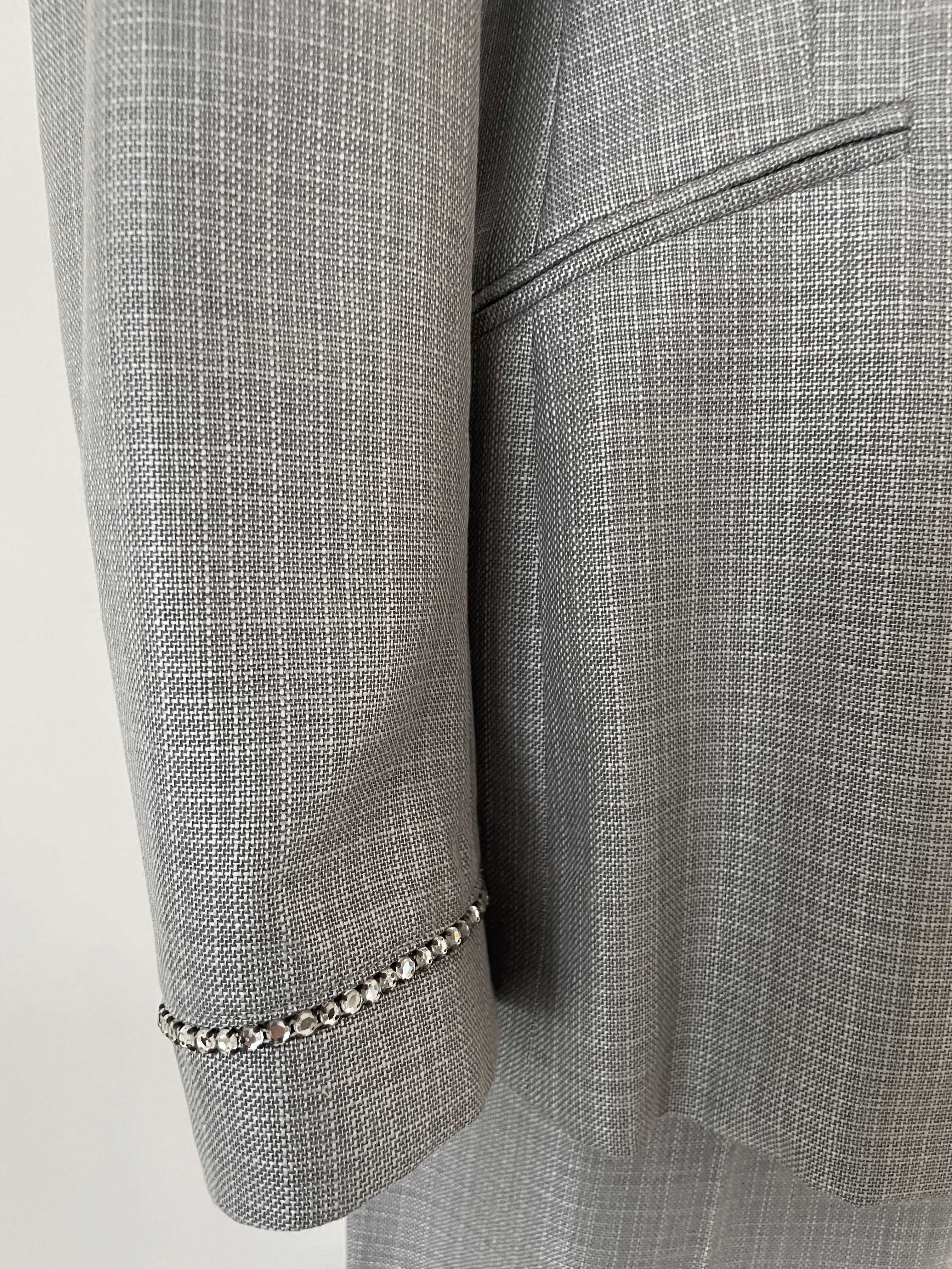 Escada Vintage Suit Rhinestones Blazer Trousers Skirt Wool Silk For Sale 2