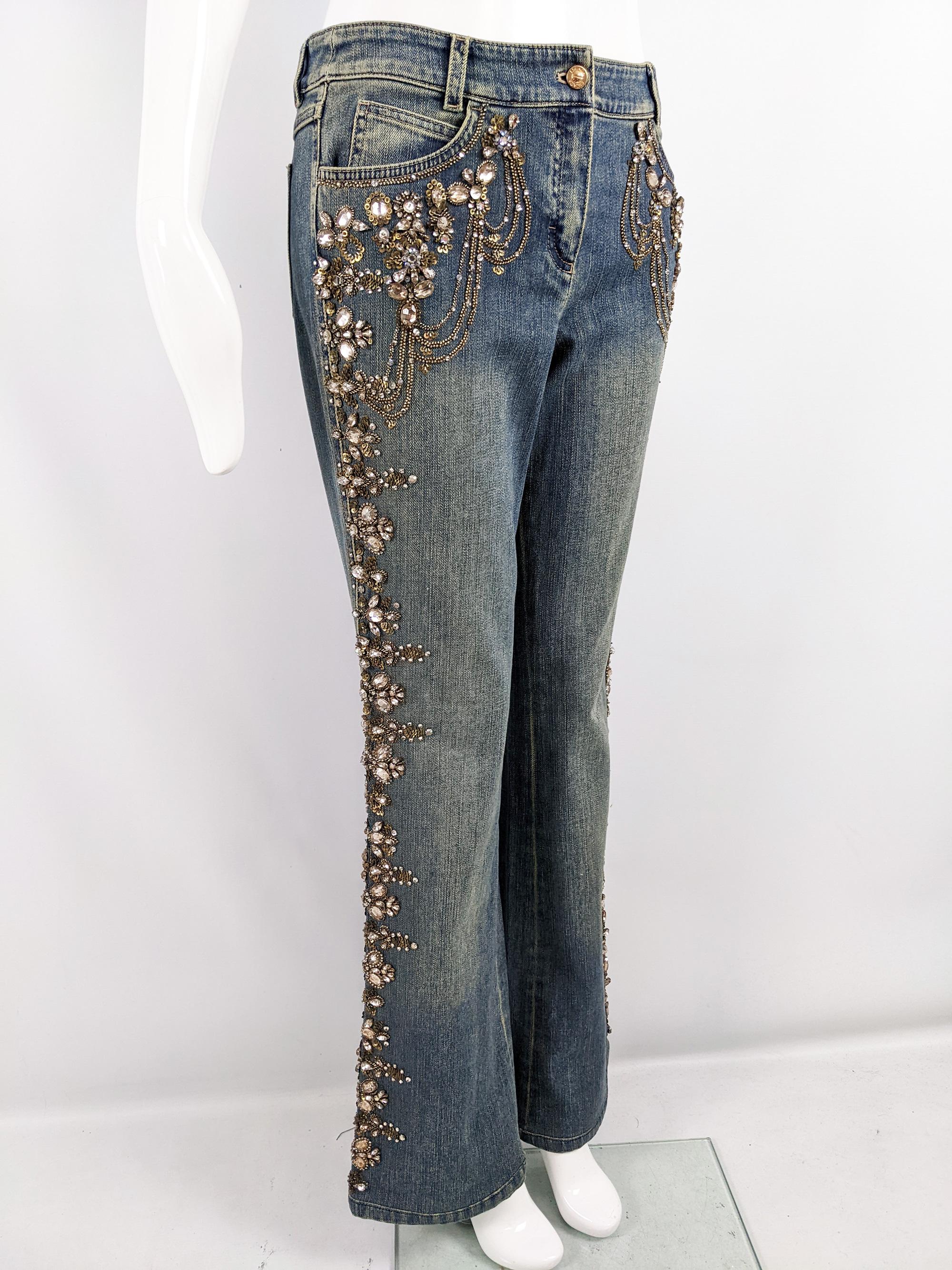 Black Escada Vintage y2k Womens Beaded Sequin Bootcut Jeans Denim Pants, 2000s For Sale