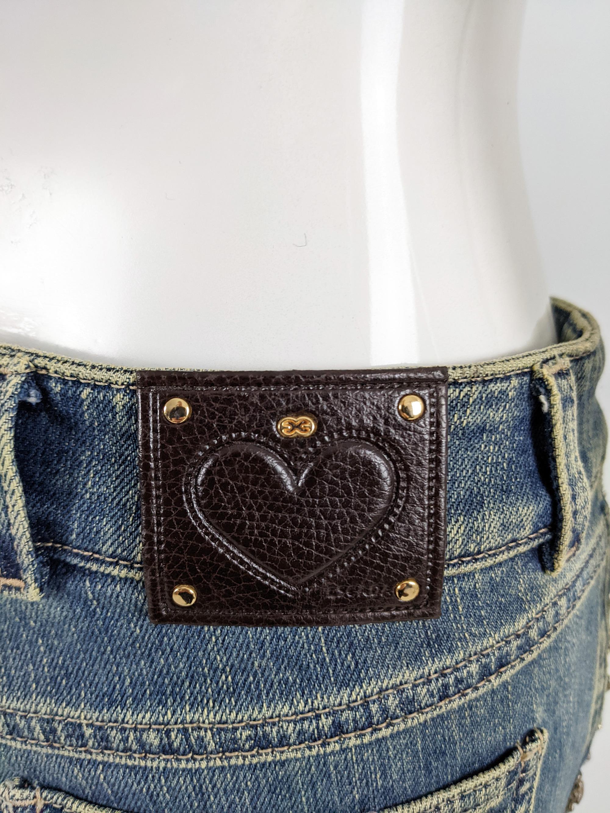 Women's Escada Vintage y2k Womens Beaded Sequin Bootcut Jeans Denim Pants, 2000s For Sale