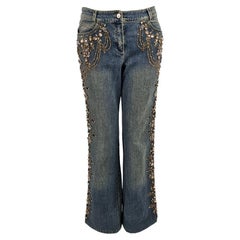 Escada Vintage y2k Womens Beaded Sequin Bootcut Jeans Denim Pants, 2000s