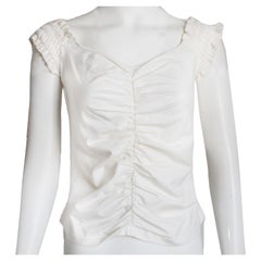 Escada White Blouse Cotton Blend Top Ruched Off Shoulder NWT NOS Size 40