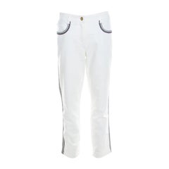 Escada White Contrast Embroidered Denim Straight Fit Jeans L