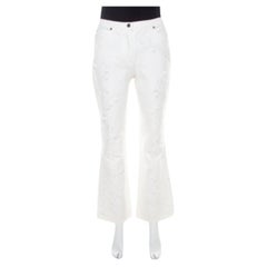 Escada Jeans svasati in cotone denim bianco con paillettes e rosette applicate M. I.