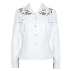 Escada Weiße Jeansjacke mit Blumenstickerei M