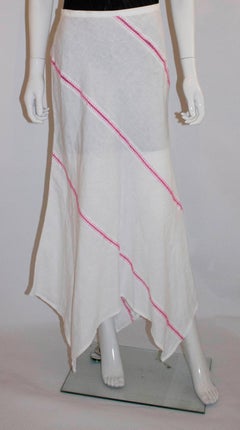 Escada White Linen Skirt with Pink Stitch Detail