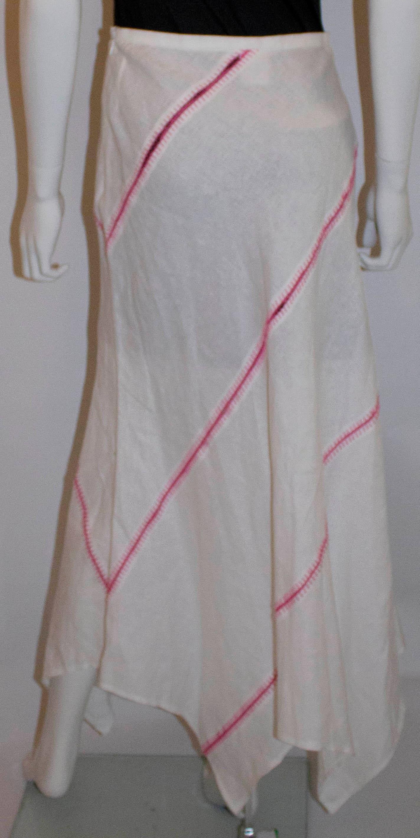 Escada White Linen Skirt with Pink Stitch Detail For Sale 1