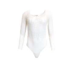 Escada White Sheer Mesh Beaded Bodysuit