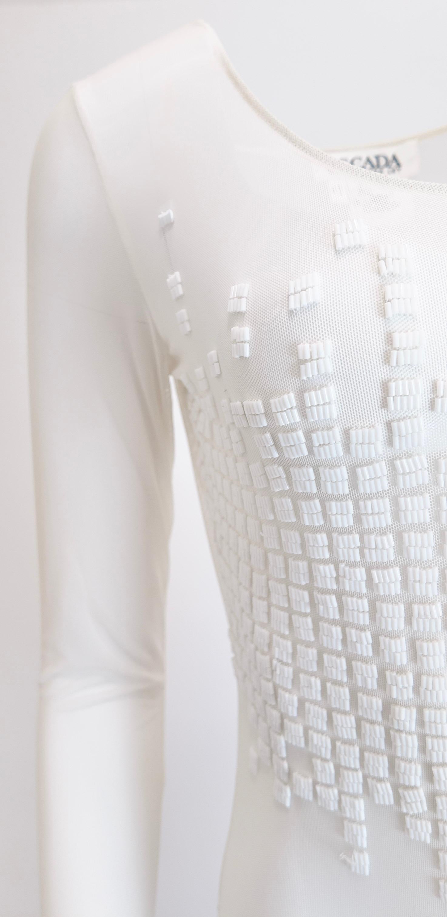 De las mujeres Escada Body blanco de malla transparente con cuentas en venta