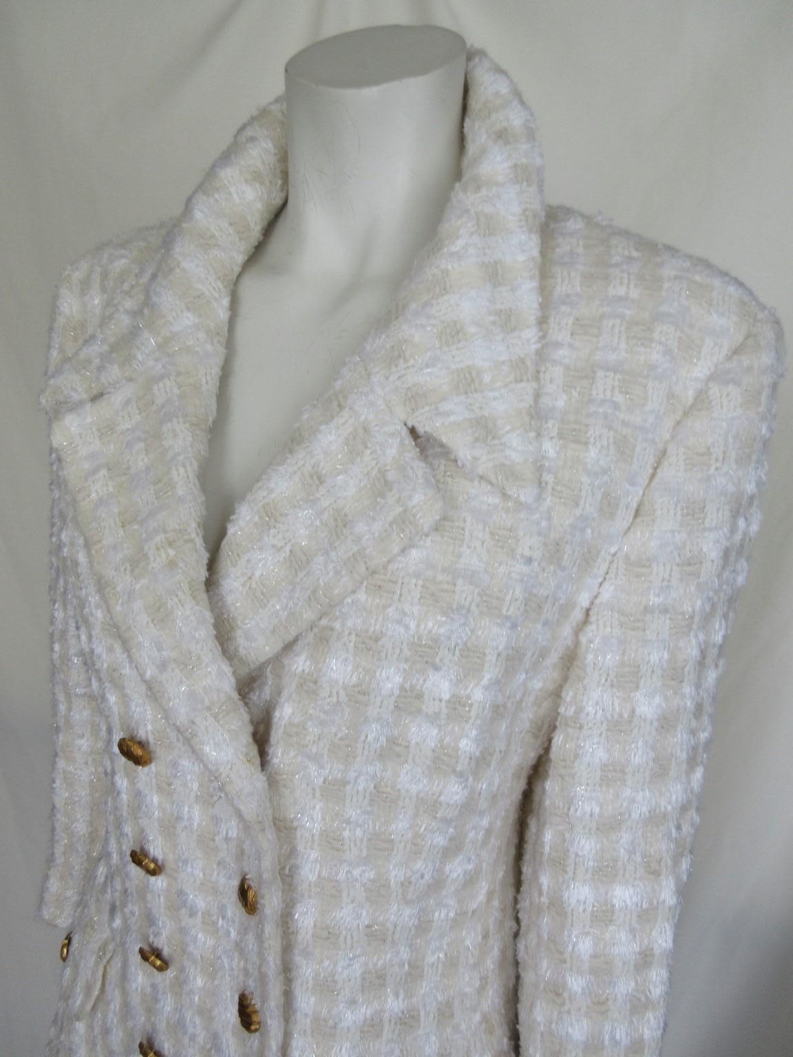Escada White Silver Wool Boucle 2 piece Blazer Skirt For Sale 5