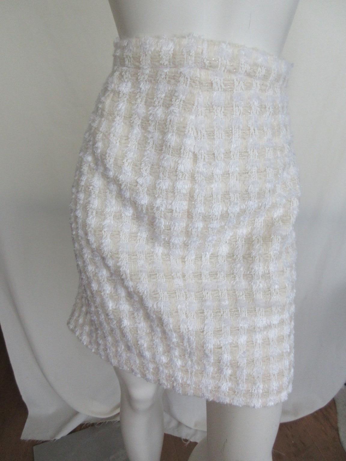 Escada White Silver Wool Boucle 2 piece Blazer Skirt For Sale 6