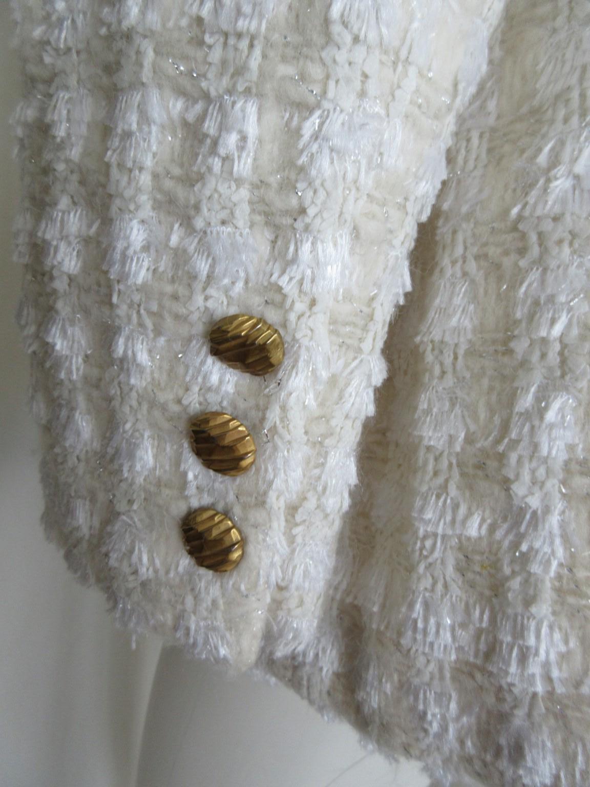Escada White Silver Wool Boucle 2 piece Blazer Skirt For Sale 1