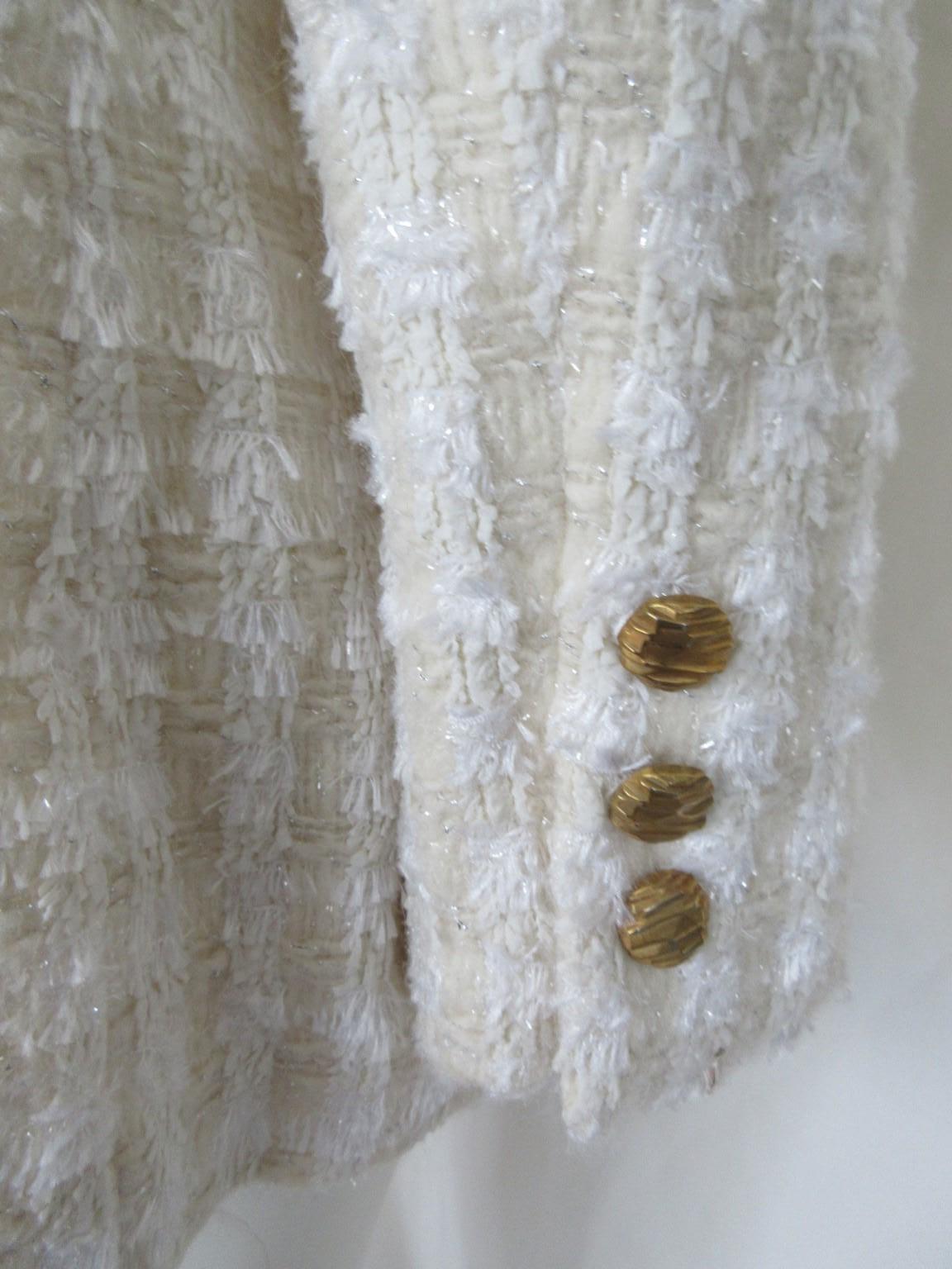 Escada White Silver Wool Boucle 2 piece Blazer Skirt For Sale 2