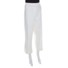 Escada White Stretch Cotton Embellished Waist Detail Cropped Tonikka Pants XL