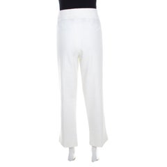 Escada White Stretch Cotton Embellished Waist Detail Cropped Tonikka Pants XL