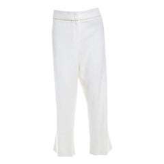 Escada White Stretch Cotton Embellished Waist Detail Cropped Tonikka Pants XL