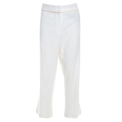 Escada White Stretch Cotton Embellished Waist Detail Cropped Tonikka Pants XL