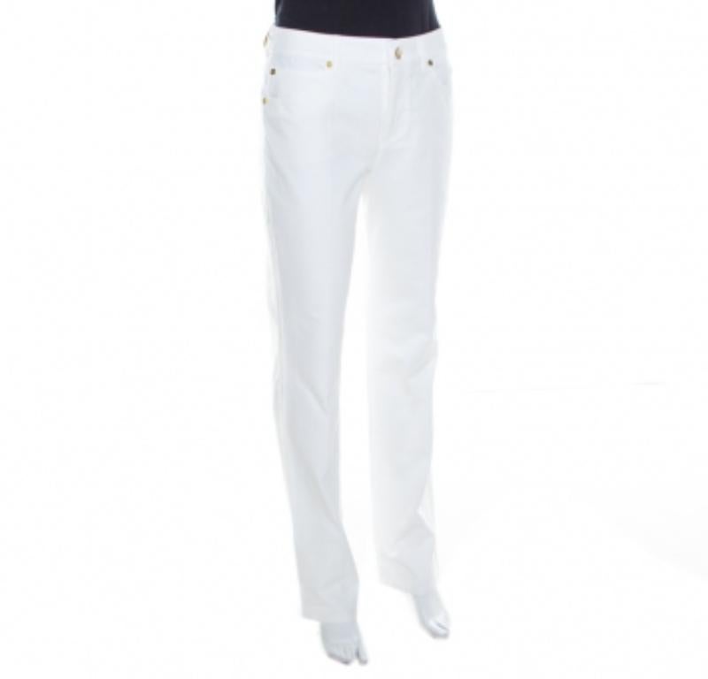 Grigio Escada White Stretch Denim High Rise Straight Leg Tessa Jeans S. in vendita