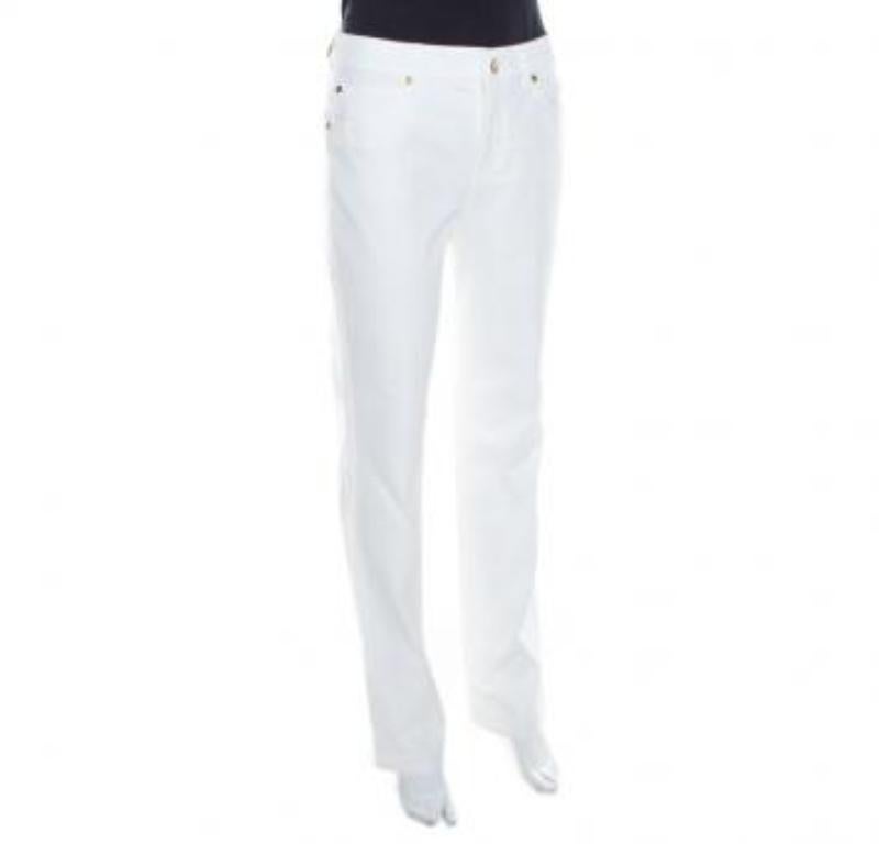 Escada White Stretch Denim High Rise Straight Leg Tessa Jeans S. in vendita 2