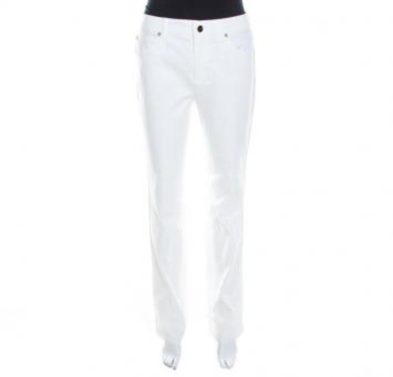 Escada White Stretch Denim High Rise Straight Leg Tessa Jeans S. in vendita 3
