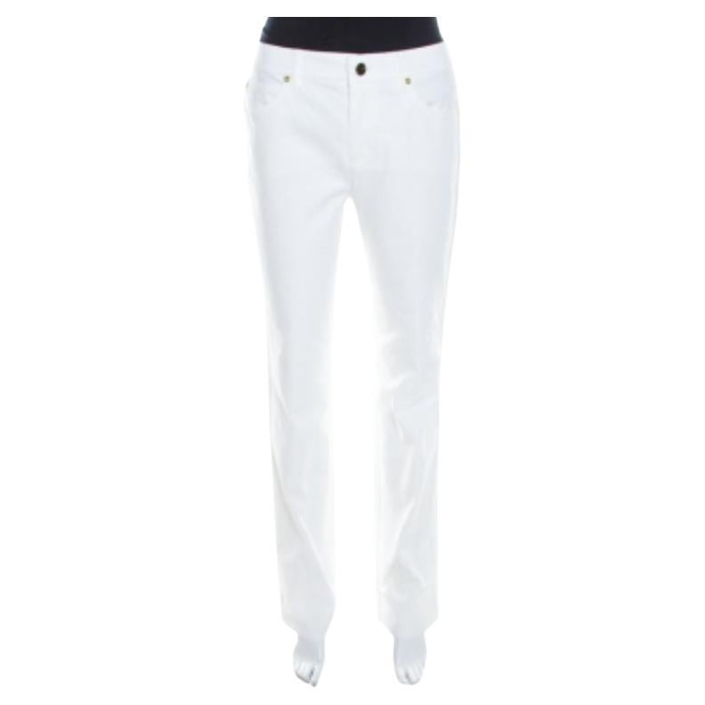 Escada White Stretch Denim High Rise Straight Leg Tessa Jeans S. in vendita