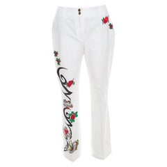 Escada White True Love Heart Embroidered Denim High Waist Jeans M