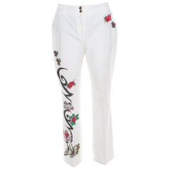 Escada White True Love Heart Embroidered Denim High Waist Jeans M