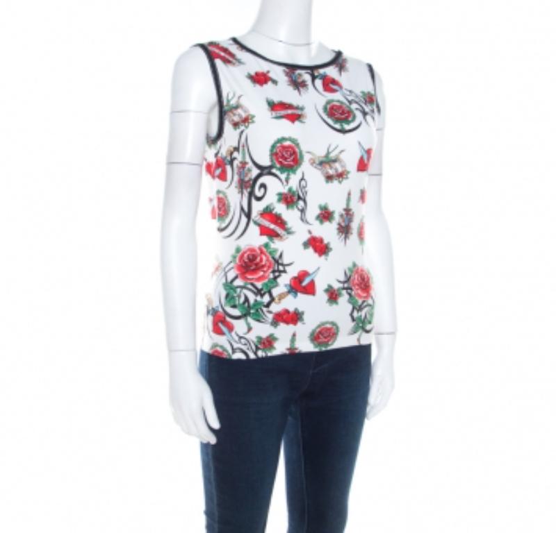 Escada Weißes ärmelloses Top aus Baumwolle mit True Love-Druck M Damen im Angebot