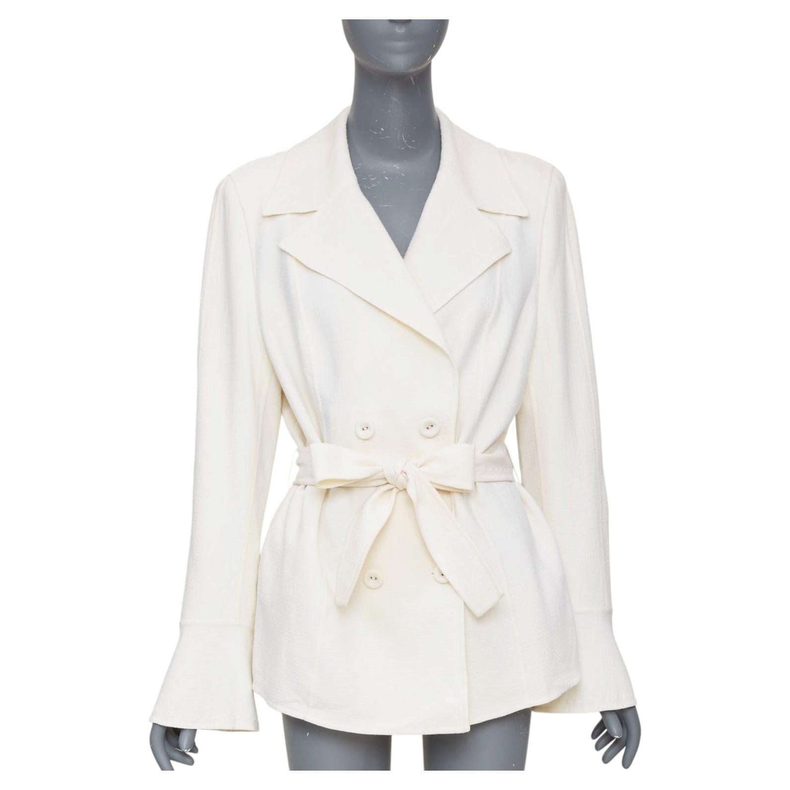 Pre-owned Escada Wool Blend Double Breasted Belted Flared Bell Sleeve Jacket Coat Fr44 Xl In Gray