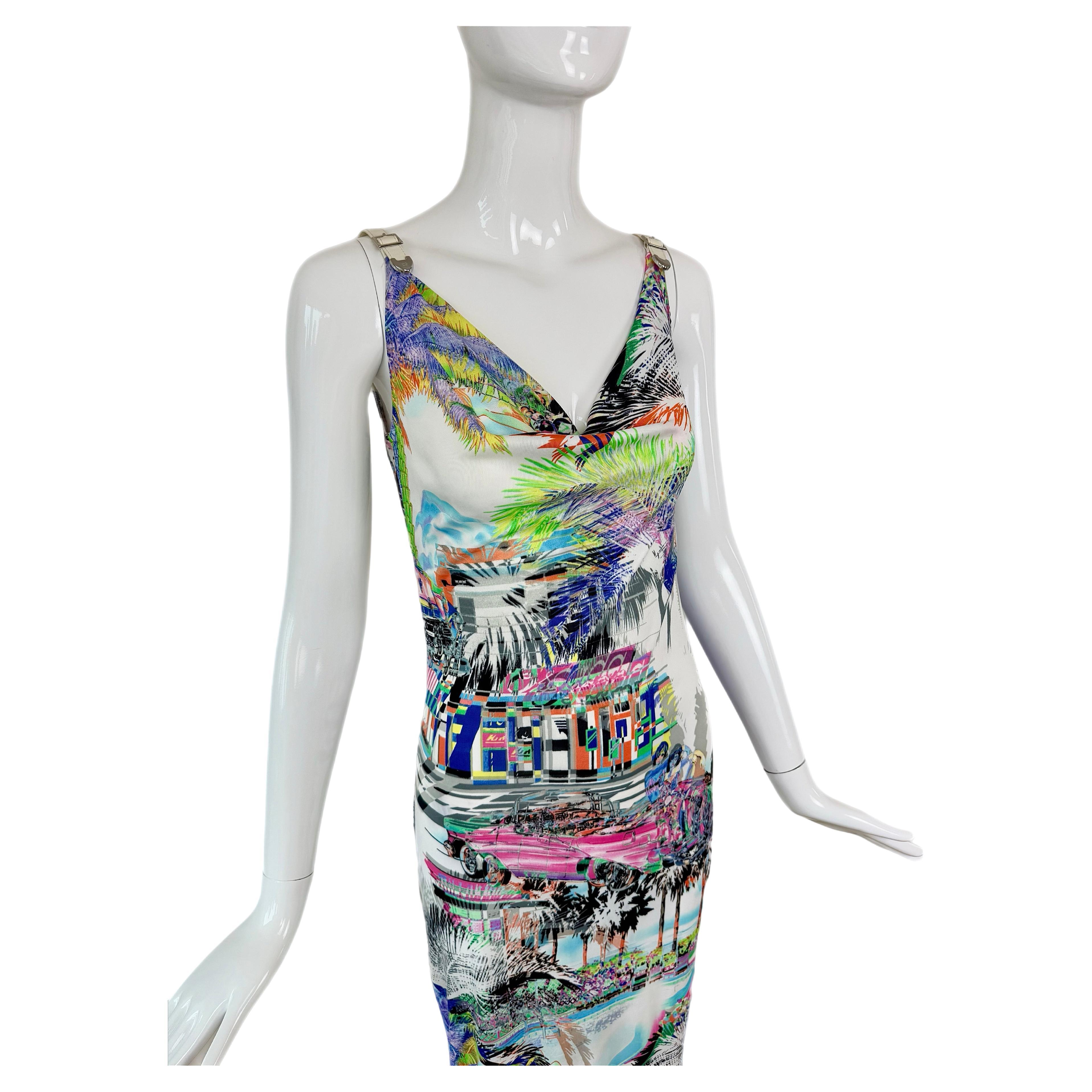 ESCADA Y2K Vintage Cowl Neck Lederriemenkleid im Angebot