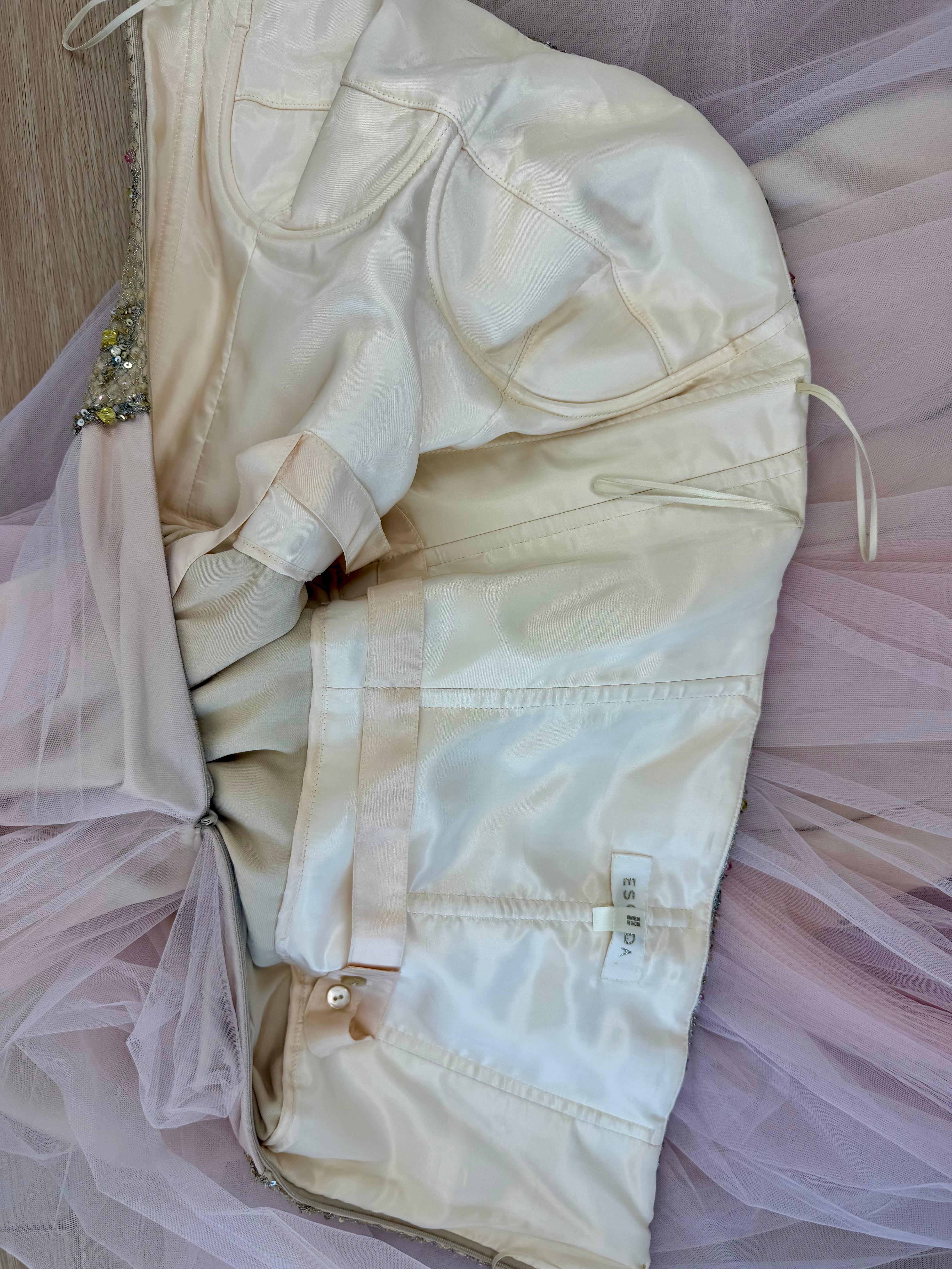 ESCADA Y2K Vintage Verschönertes Rosa + Gold Tüll Ballkleid Abendkleid Maxi Kleid im Angebot 3