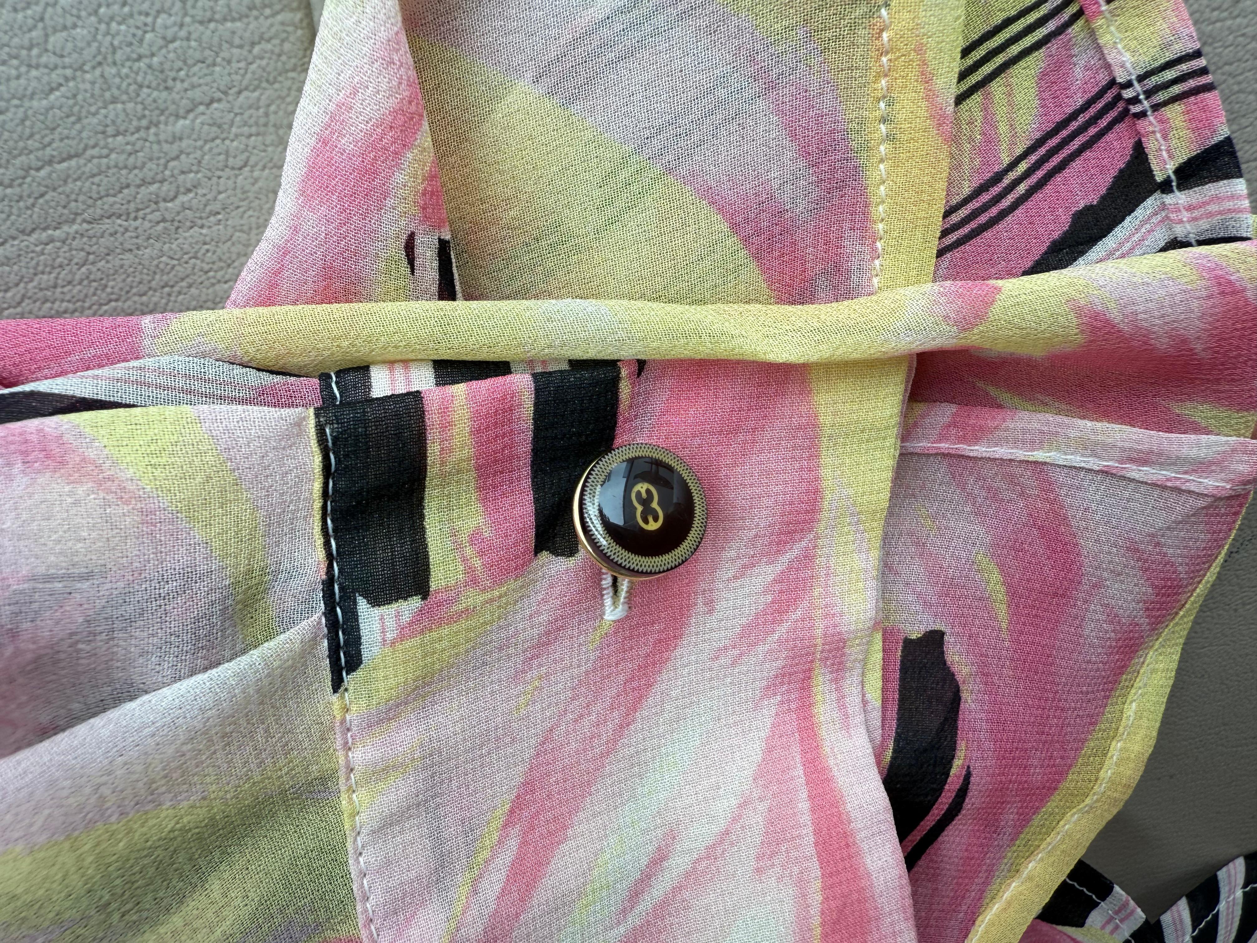 ESCADA Y2K Vintage Seide Buntes Cropped Bluse Nadelstreifen Floral im Angebot 2