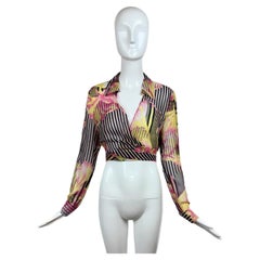 Escada Vintage Y2K Camicetta colorata in seta gessata floreale