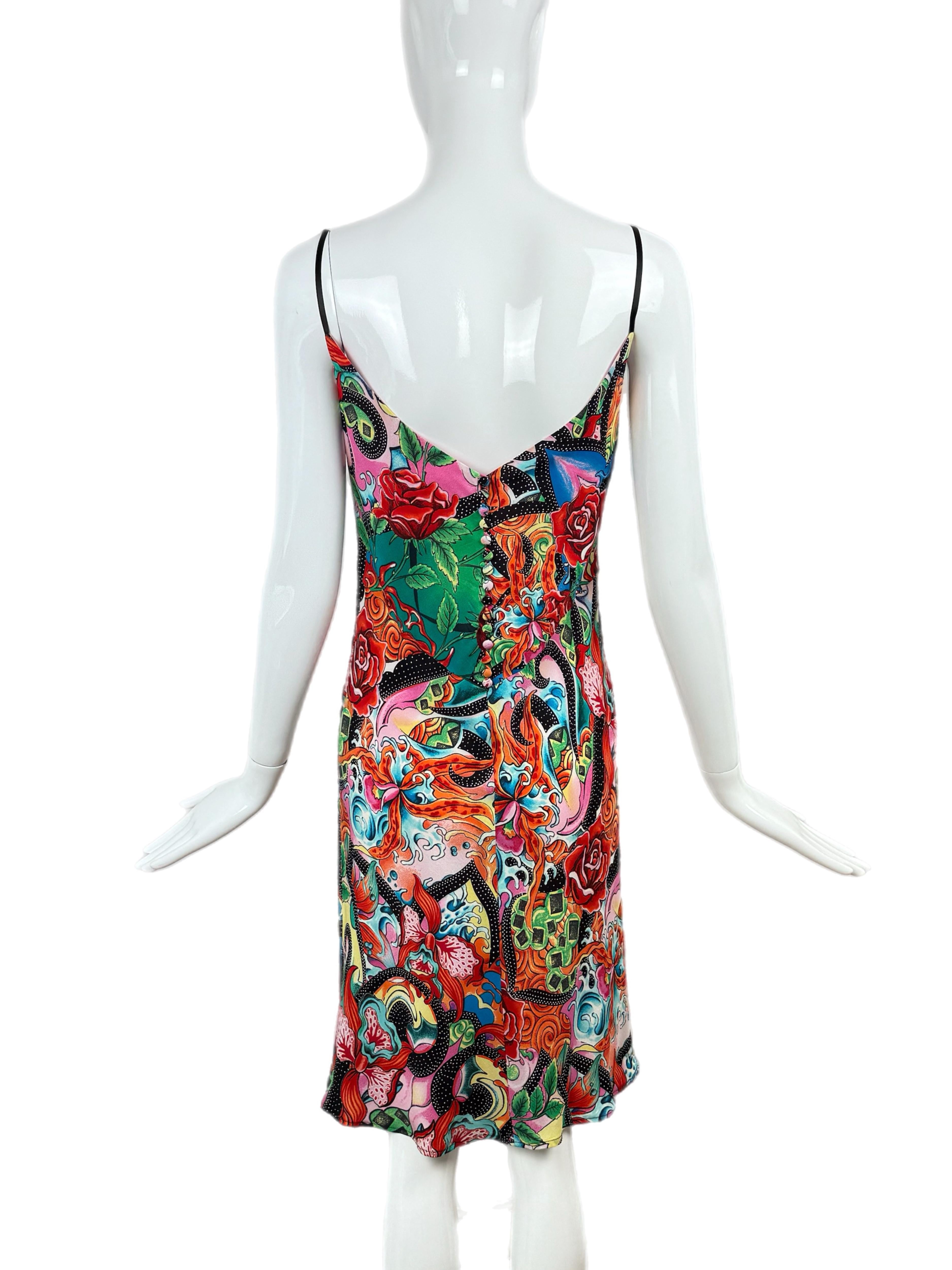 ESCADA Y2K Vintage Seide Buntes Slip-Kleid mit Spitzenschleife Peek-A-Boo aus Seide im Zustand „Neu“ im Angebot in Leonardo, NJ